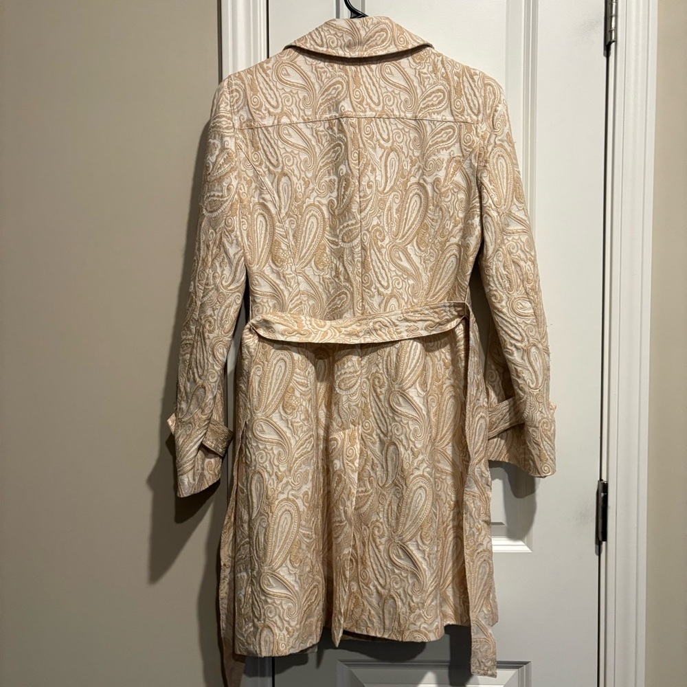 Vintage bebe Paisley Trench Coat in Cream and Tan Size XS - Picture 4 of 7